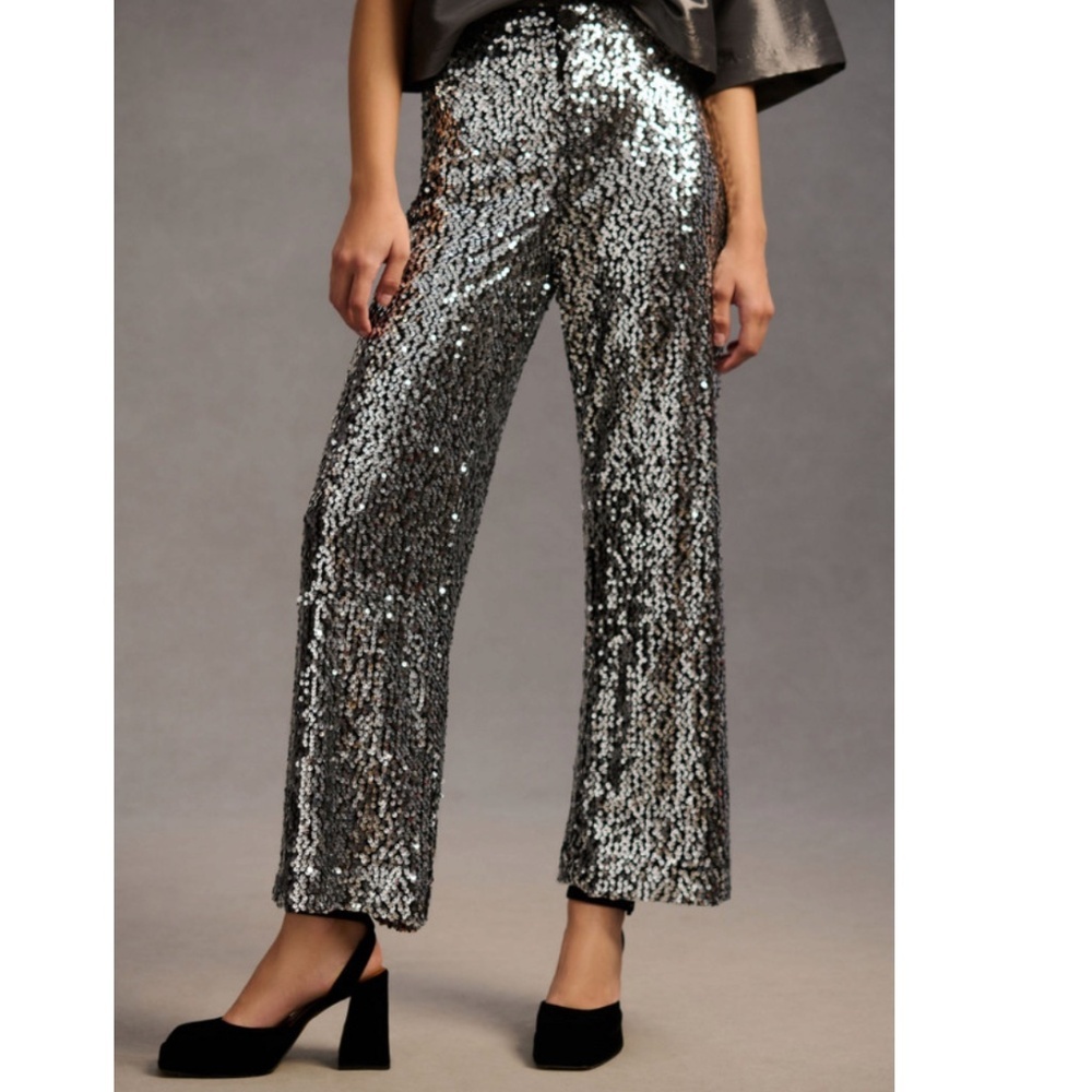 Anthropologie The Colette Cropped Wide-Leg Sequin Pants | Sz 29